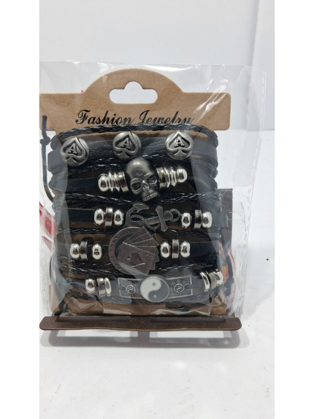 5 PC PU Leather Punk Bead Bracelet Stackable Adjustable Tie New 6
